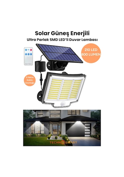 Technosmart Solar 220 Led 5m Kablolu, Ip65, Kumandalı, 3 Modlu, Güneş Enerjili Bahçe Aydınlatma Beyaz