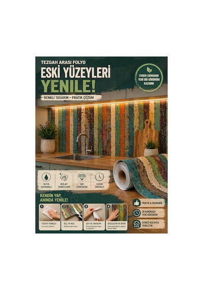 Dekoratif Kendinden Yapışkanlı Kaplama Folyosu Mutfak Dolabı Masa Sehpa Kapı Mobilya Yenileme 100x50 Cm
