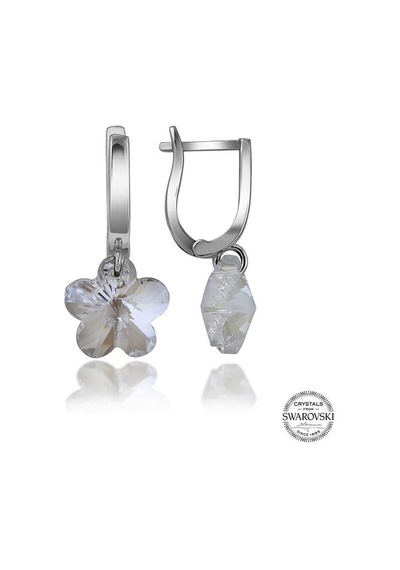 Swarovski Crystal Taşlı Gümüş Beyaz Papatya Sallantılı Kadın Küpe Diğer