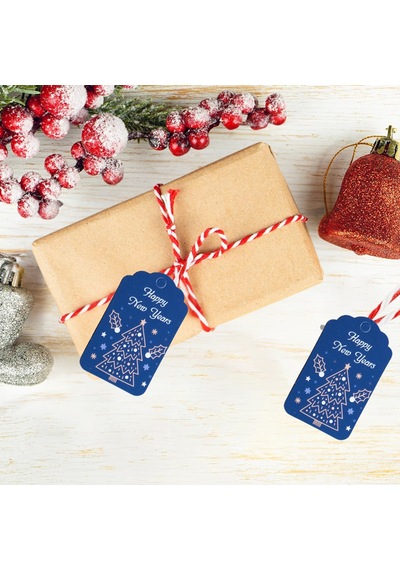 Yılbaşı Happy New Years Yazılı Hediye Etiketi, Çam Desenli Paketl