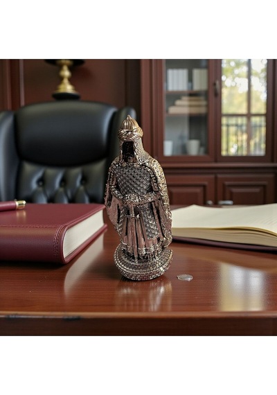Osmanlı Zırhlı Asker Dekoratif Biblo Metal Görünümlü Masa Üstü, Ofis & Kitaplık Heykeli
