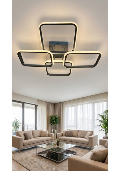 4 Lü Dikdörtgen Siyah Modern Plafonyer Led Avize