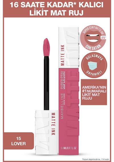 Super Stay Matte Ink Likit Mat Ruj - 15 Lover - Pembe 180