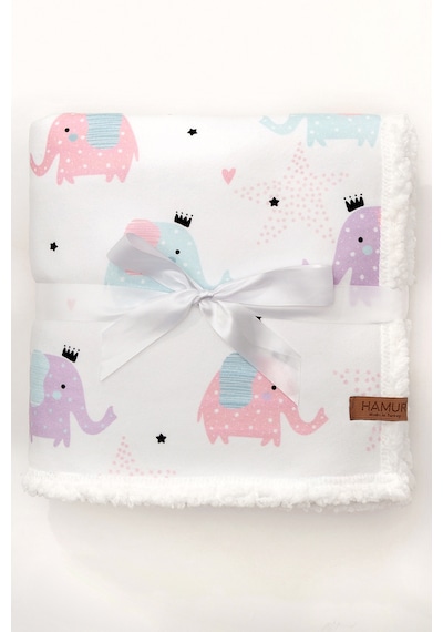 Fluffy Bebek Battaniyesi 80x100 Cm Elephant Kundak Puset Çift Taraflı Koyun Tüyü Battaniye