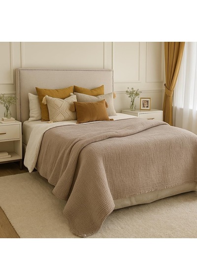 Müslin Kahverengi 6 Katlı Yorgan Çift Kişilik 240x220 Cm Çok Renkli