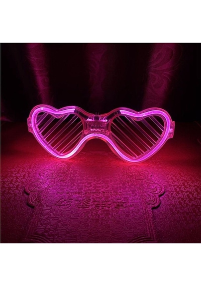 Pembe Led Işıklı Kalp Gözlük 3 Modlu Parti - Glow Gözlüğü 5286