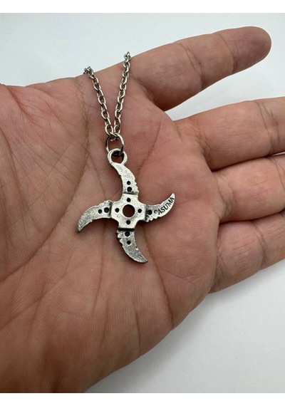 Ninja Yıldızı Shuriken Figürlü Unisex Kolye 60 Cm Metal Zincirli Takı Çok renkli