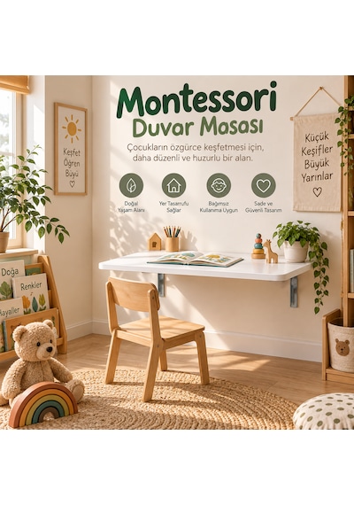 Montessori Masa 90x50 CM Katlanabilir Duvar Masası Çocuk Çalışma Oyun ve Aktivite Masası Beyaz Montessori Masa 90x50 CM Katlanabilir Duvar Masası Çocuk Çalışma Oyun ve Aktivite Masası Beyaz