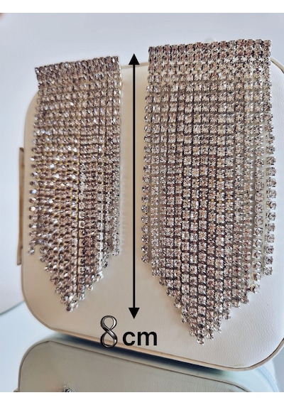 Fenomen Sallantılı Taşlı Gece Abiye Silver Küpe