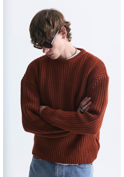 Vamos Oversize Basic Triko Kazak Kiremit