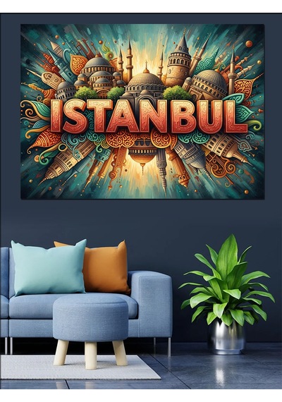 İstanbul İkonik Mimari Şehir Yazısı Dekoratif Kanvas - Mdf Ahşap Tablo
