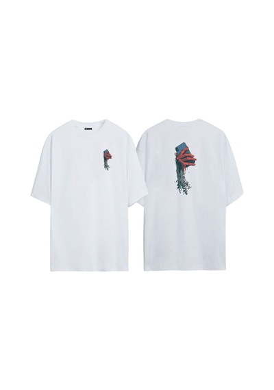 Thewert Unisex Hand And Phone Ön Arka Baskılı Beyaz Oversize T-shirt