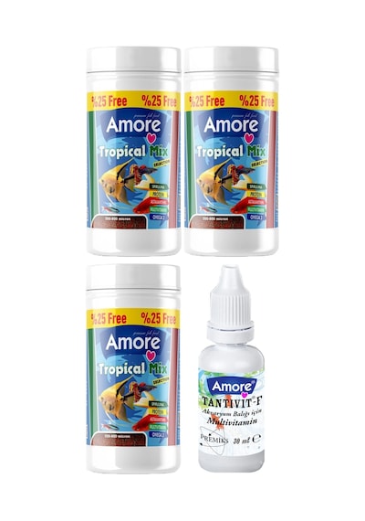 Amore Tetra-lepistes-moli-kilic Tropikal Balık Yem Seti 3 x 125 ML + Vitamin