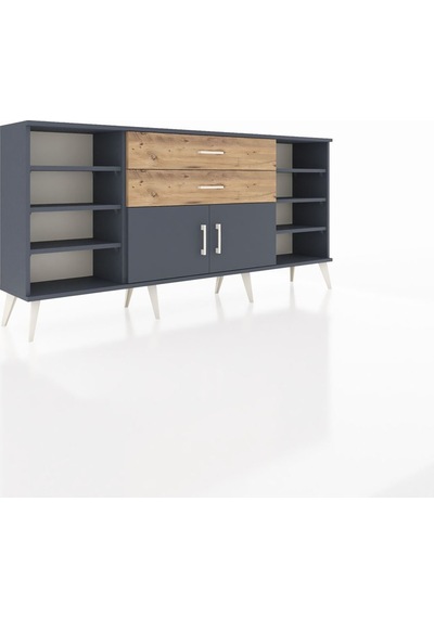 Arges Konsol 7 Raflı 2 Çekmeceli 2 Kapaklı 176x30x83 Antrasit-antrasit/çam Antrasit/çam