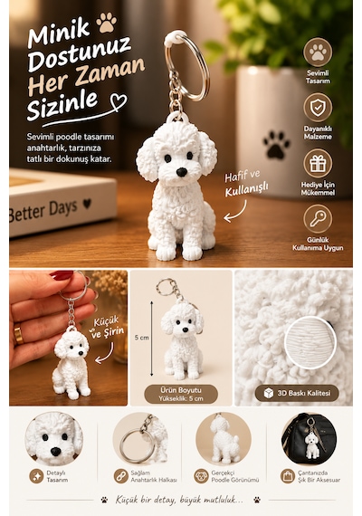 Köpek Figürlü Anahtarlık Sevimli Köpek Tasarımlı Çanta Ve Araba Anahtarlığı Beyaz 3D Baskı