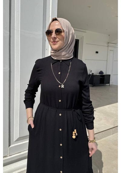Rabia Şamlı Süreyya Gömlek Elbise Siyah Normal