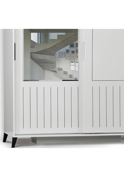 Pasifichome Huga Beyaz Gardırop & Yatak Odası Dolabı Sürgülü 180Cm/ 2 Kapaklı