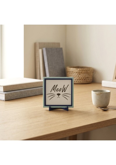 Çağdaş Tasarım Meow Motifli Dekoratif Parça, Çalışma Masanız İçin Anlam Dolu Özel Hediye 10x10 Cm