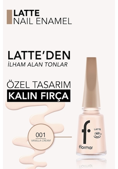 Flormar Latte Nail Enamel Yüksek Pigmentli & Parlak Bitişli Oje 001 Vanılla Cream