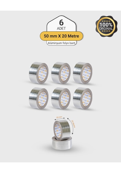 6 Adet Alüminyum Folyo Su Hava Yağ Kesici İzolasyon Bandı 50mm X 20 Mt Isıya Dayanıklı Bant