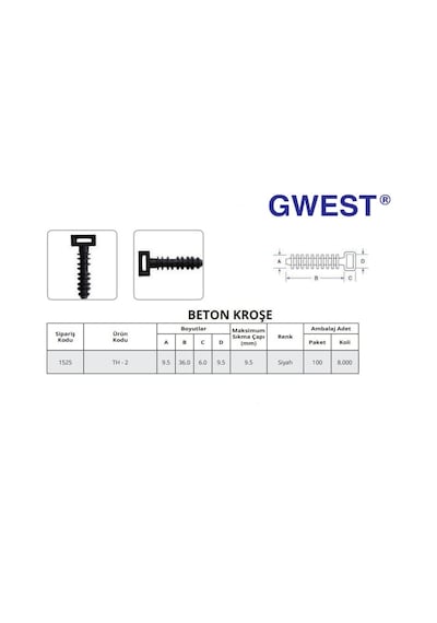100 Adet Gwest Kablo Bağı Dübeli Kanal Kroşesi 8 Mm. Lok Kroşe