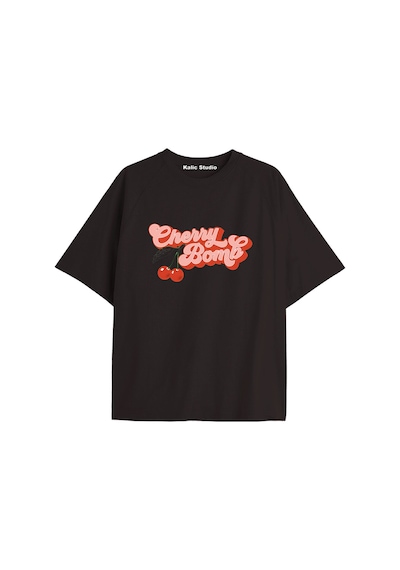 Kalic Studio Y2k Vintage Cherry Baskılı Siyah T-shirt Kod 77 Siyah-77