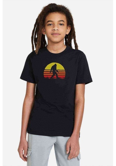 Tshirthane Silhouette Retro Sasquatch Goril Baskılı Unisex Çocuk Siyah T-Sh