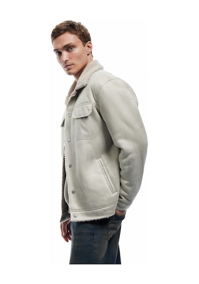 Koton Kapaklı Cepli Çıtçıt Düğme Detaylı Slim Fit İçi Peluş Yaka Suni Süet Ceket Bej 6wam20103hw Ekru