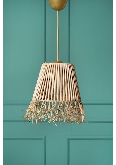 Hasır Görünümlü Handmade Sarkıt Avize 25 Cm Bohem Dekoratif Tekli Avize E27 Duylu Doğal Rattan Stil Tavan Lam Çok Renkli
