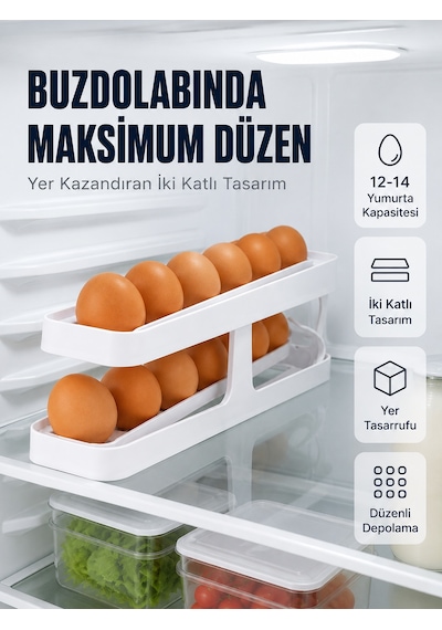 Buzdolabı Yumurtalık Organizer Geniş Kapasiteli Yumurta Düzenleyici Rafı Sarı