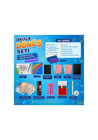 Okula Dönüş Seti 18 Parça Kırtasiye Seti - 906256892
