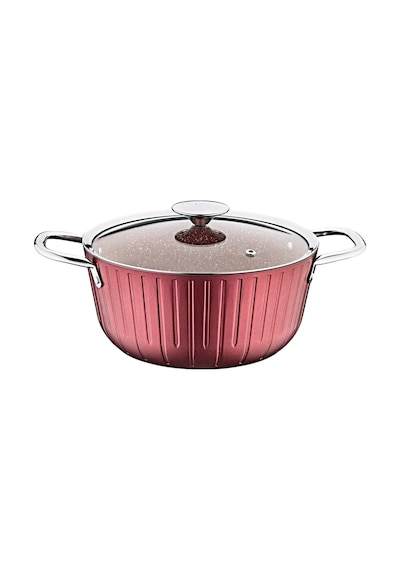 Colonna -3118 - 2 Parça, Cam Kapaklı, 20x10 Cm, 2,5 Litre, Bio Granit, Derin Tencere, Bordo Gövde Bordo