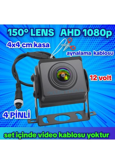 Ahd 1080p 150 Derece 4 Pinli Connector 4x4 Cm. Kamera 12 Volt Video Kablosuz Gönderilir