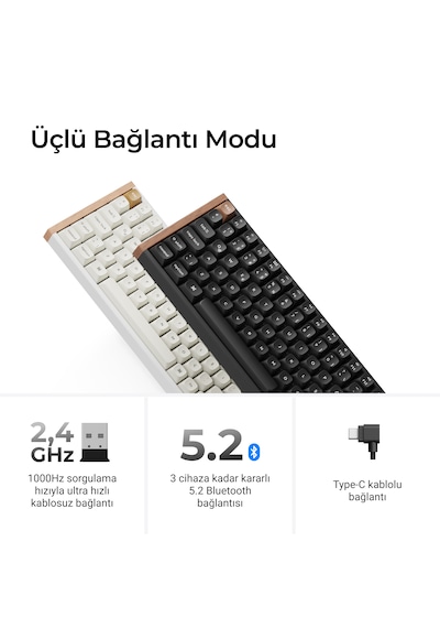 Keychron K8 He Kablosuz Manyetik Anahtar Özel Klavye Gateron Çift Raylı Manyetik Anahtar K8h-f1-tr