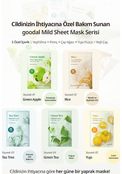 Yeşil Elma İçerikli Yaprak Maske Goodal Green Apple Pore Tightening Mild Sheet Mask