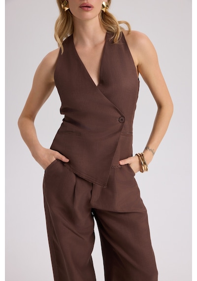 Mai Collection Mai Studios Co. Nagmetah Sırt Pencereli Yelek Pantolon Takım - Kahve Kahve
