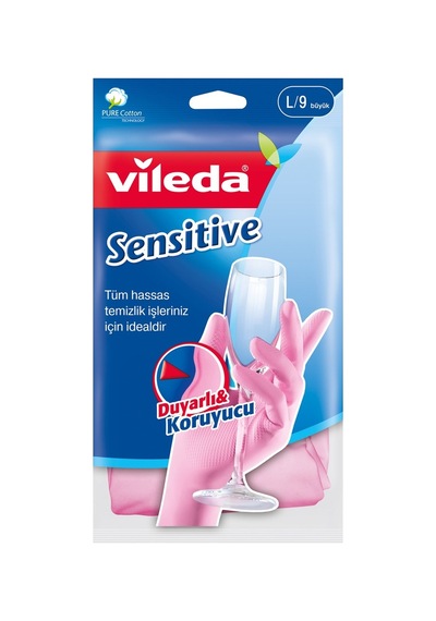 Vileda Sensitive Pink Eldiven Büyük - Hassas Ciltler İçin Ekstra İnce Temizlik E 5'li Avantaj P Tarı