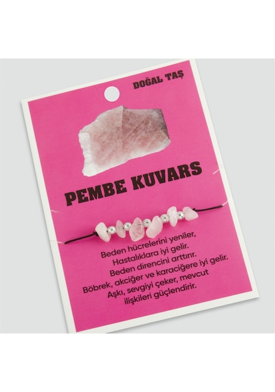 Pembe Kuvars Doğaltaşlı İp Bileklik 0189 Pembe