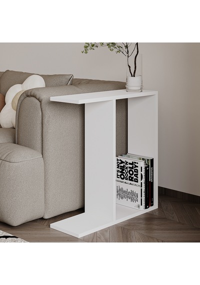 Lotus Modern Yan Sehpa Kitaplıklı Ve Dekoratif Tasarım Beyaz
