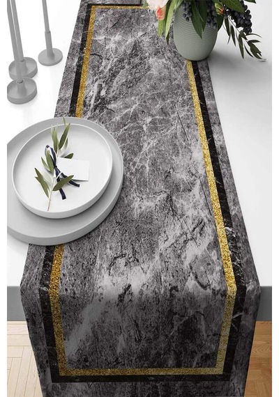 Gold Çerçeveli Desen Premium Masa Örtüsü Runner Rnr097n11