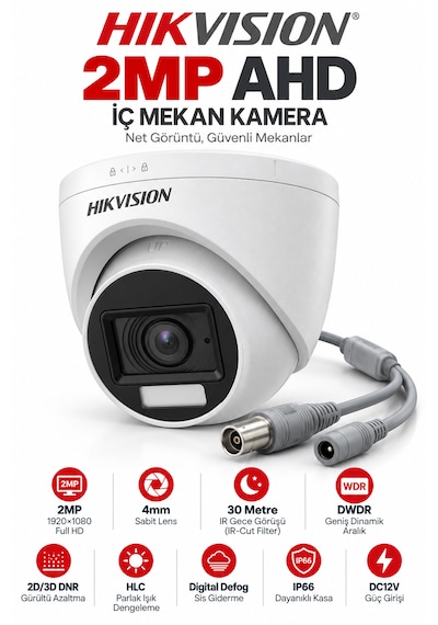 Hikvision 2mp Ahd Full Color Renkli Gece Görüşü Dome Kamera