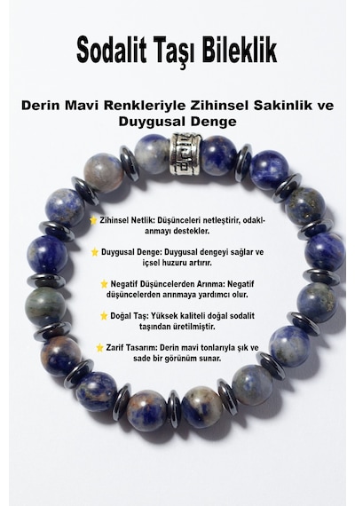 Doğaltaş Sodalit Taşı Charm Bileklik Şık   Başarı Bilekliği Çok Renkli