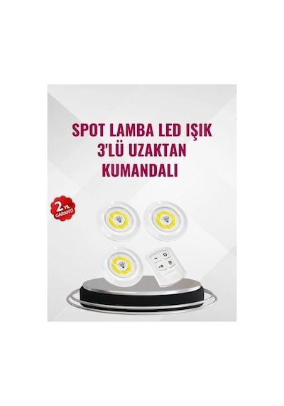 Buğz 3 Lü Pilli Kablosuz Led Spot Lamba Seti Kumandalı Kolay Montaj Aydınlatma Diğer