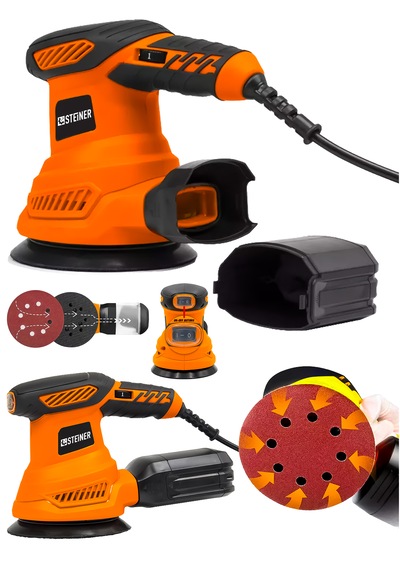 Steiner 700w 6 Kademe Devir Ayarlı 125mm Toz Toplama Sistemli Eksantrik Zımpara Makinesi Turuncu