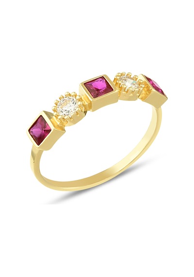 Debora Jewelry 14 Ayar Altın Örüntü Model Pembe Ve Beyaz Taşlı Yüzük