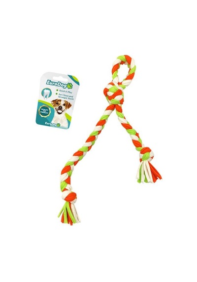 Eurodog Düğümlü Diş İpi Köpek Oyuncağı Beyaz Yeşil Turuncu 42 Cm