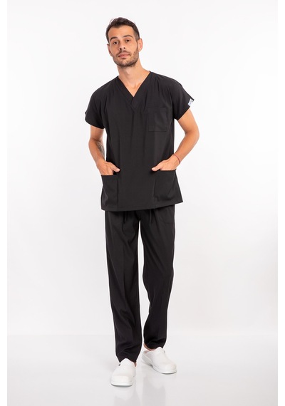 Siyah Renk Çamaşır Suyuna Ve Hipoya Dayanıklı Cerrahi Üniforma Scrubs Unisex Model Siyah