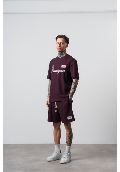 Erkek Countryman Nakışlı Regular Fit T-shirt Şort Takım Bordo