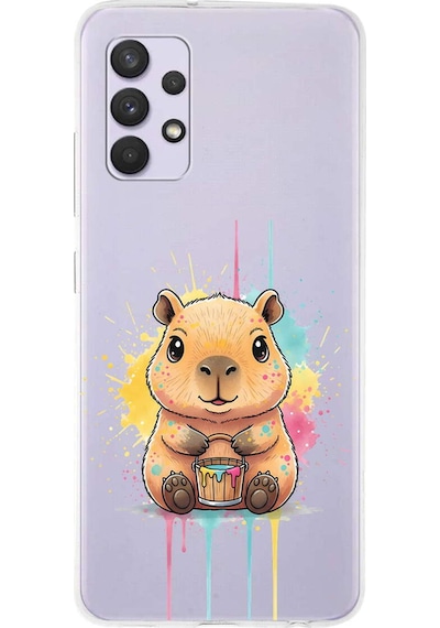 Samsung Galaxy A13 İle Uyumlu Splash Kapibara Tasarımlı Şeffaf Silikon Kılıf Şeffaf