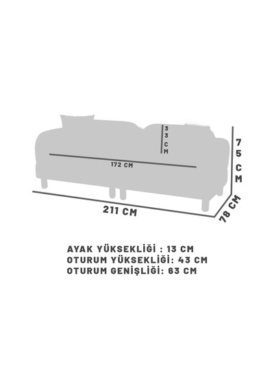 Leones Bohem Ahşap Ayaklı Kanepe, Kırık Beyaz